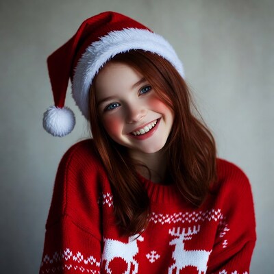 Girl in Santa hat smiling