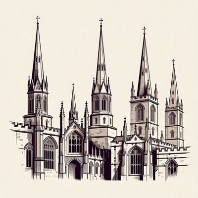 Gothic Cathedral Illustration with Spires