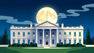 White House Under Full Moon Night