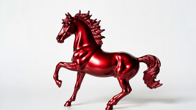 Red metallic horse rearing up