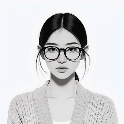Asian woman in glasses wearing cardigan