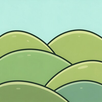 Green Hills on Blue Sky Illustration