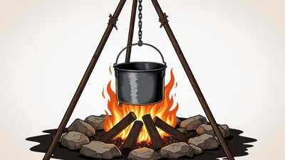 Campfire with Pot on Tripod