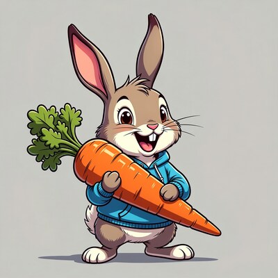 Cartoon bunny holding carrot