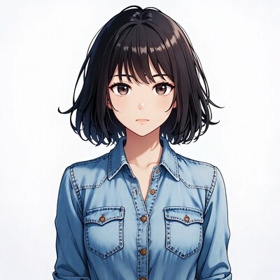 Anime girl in denim shirt