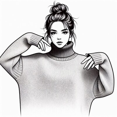 Woman in turtleneck with messy bun
