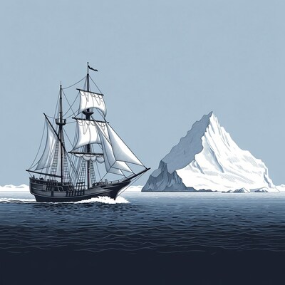 Sailing Ship Near Iceberg