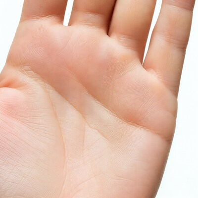 Open human hand on white background