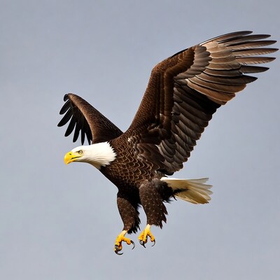 Bald eagle flying with wings spread