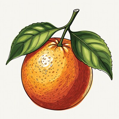 Orange with Leaf Illustration