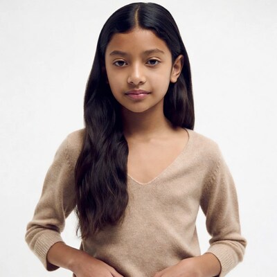 Asian girl in beige sweater