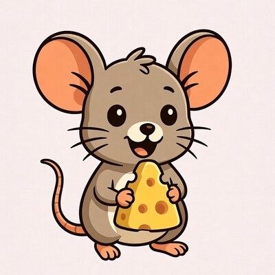 Cartoon mouse holding cheese