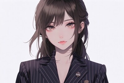 Anime girl in pinstripe suit