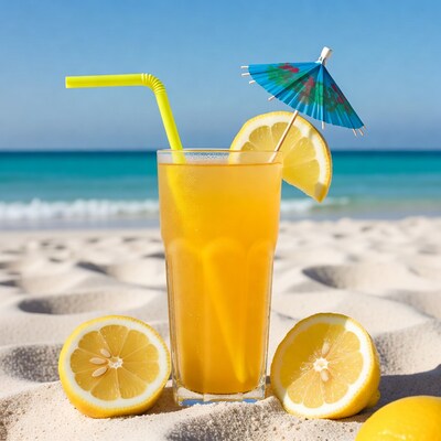 Pineapple Drink with Lemon on Beach