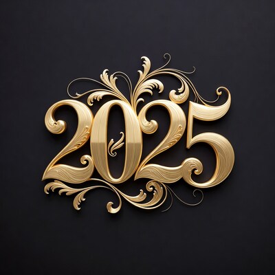 Golden 2025 on Black Background