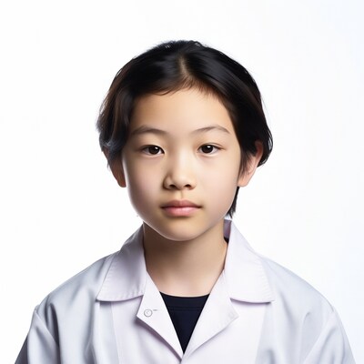 Asian girl in white lab coat