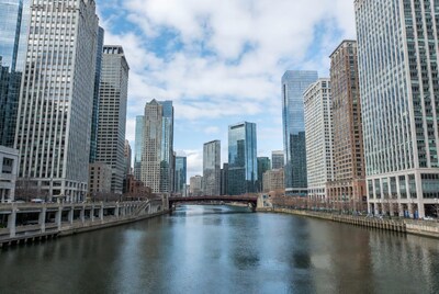 Chicago River with Skyscrapers and Bridge