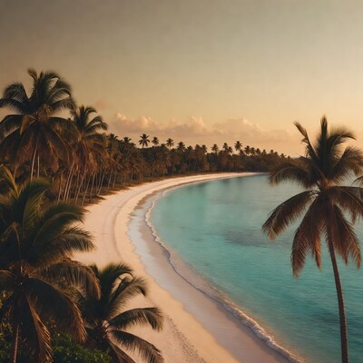 Tropical Palm Beach at Sunset