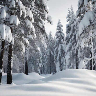 Snowy Pine Forest with Fresh Snow