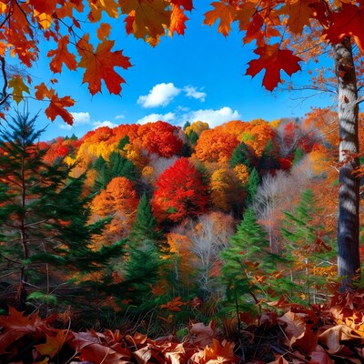 Autumn Forest with Fall Foliage Frame