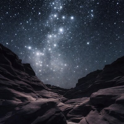 Milky Way over rocky canyon