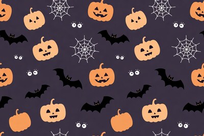 Halloween Pumpkin Bats Spider Web Pattern