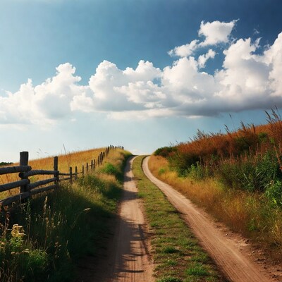 Dirt Path Along Wooden Fence in Grassland
