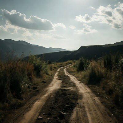 Dirt Road Through Mountains
