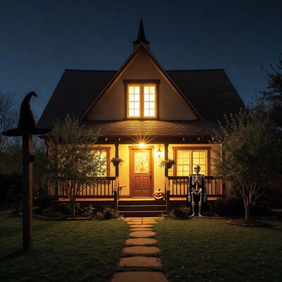Halloween Haunted House at Night