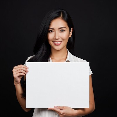 Asian woman holding blank sign