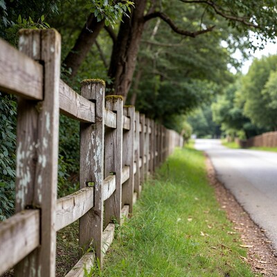 Wooden fence along rural road
