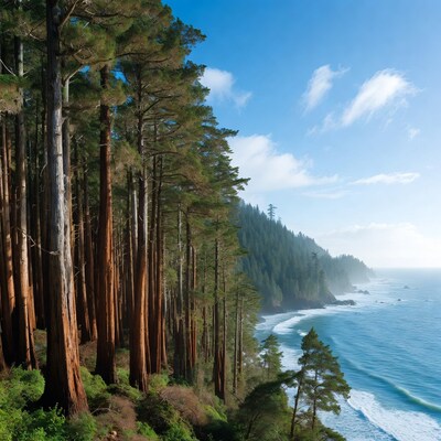 Redwood Forest Overlooking Ocean Waves