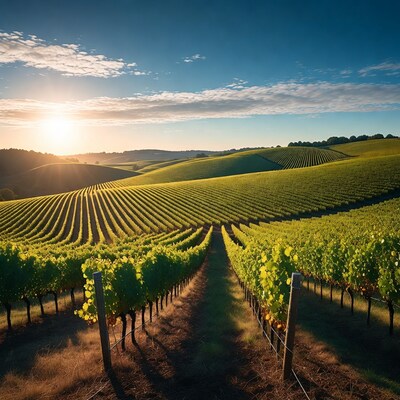 Vineyard Rows at Sunset