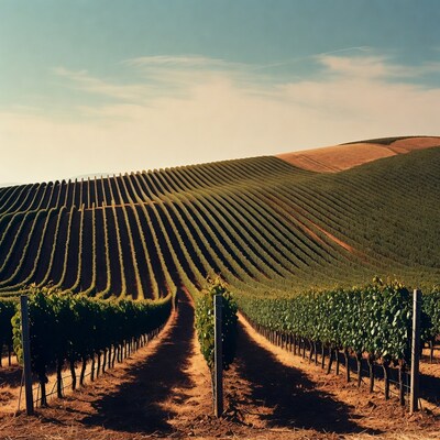 Vineyard Rows on Rolling Hills