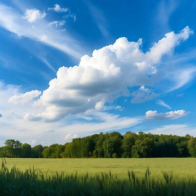 Wheat Field Under Blue Sky with Clouds