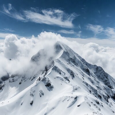 Snowy Mountain Peak Above Clouds
