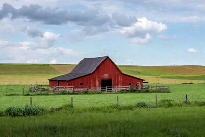 Red Barn in Rolling Farmland