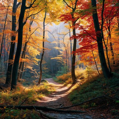 Autumn Forest Path with Colorful Trees