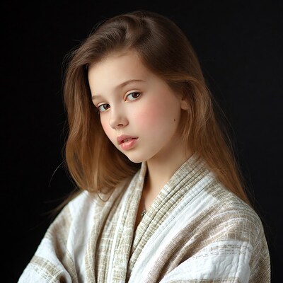Girl in beige kimono portrait