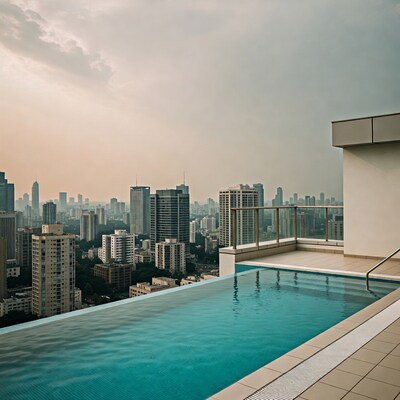 Infinity Pool Over City Skyline