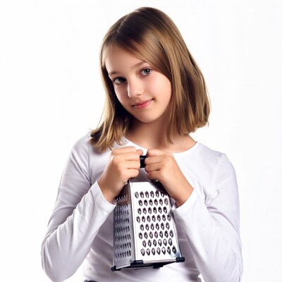 Girl holding cheese grater