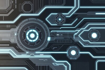 Futuristic Neon Circuit Board Pattern