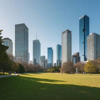 Skyscrapers Over City Park Green