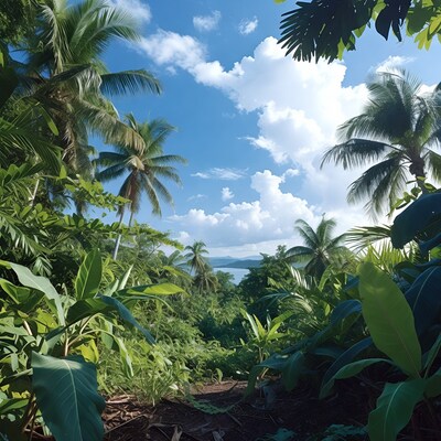 Tropical Palm Trees Overlooking Bay
