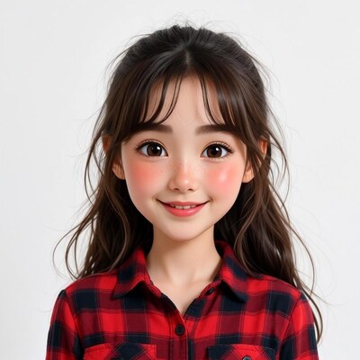 Anime girl smiling in plaid shirt