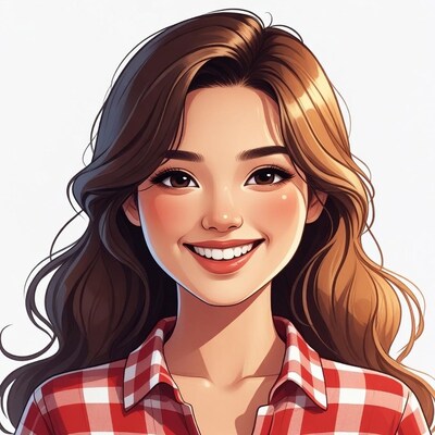 Smiling Asian woman in plaid shirt
