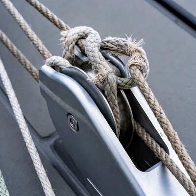 Ropes on yacht pulley block