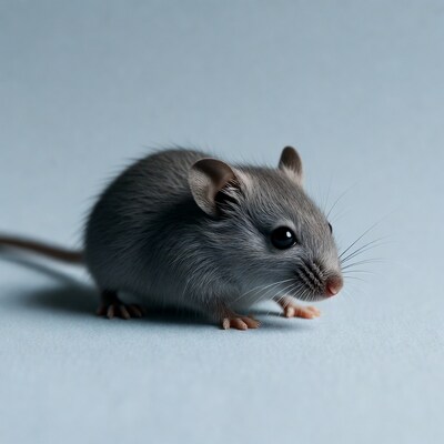 Gray mouse on blue background