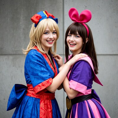 Two Women in Anime Cosplay Posing Together