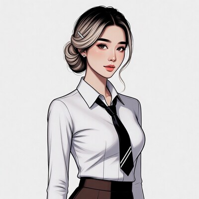 Asian woman in white shirt and tie